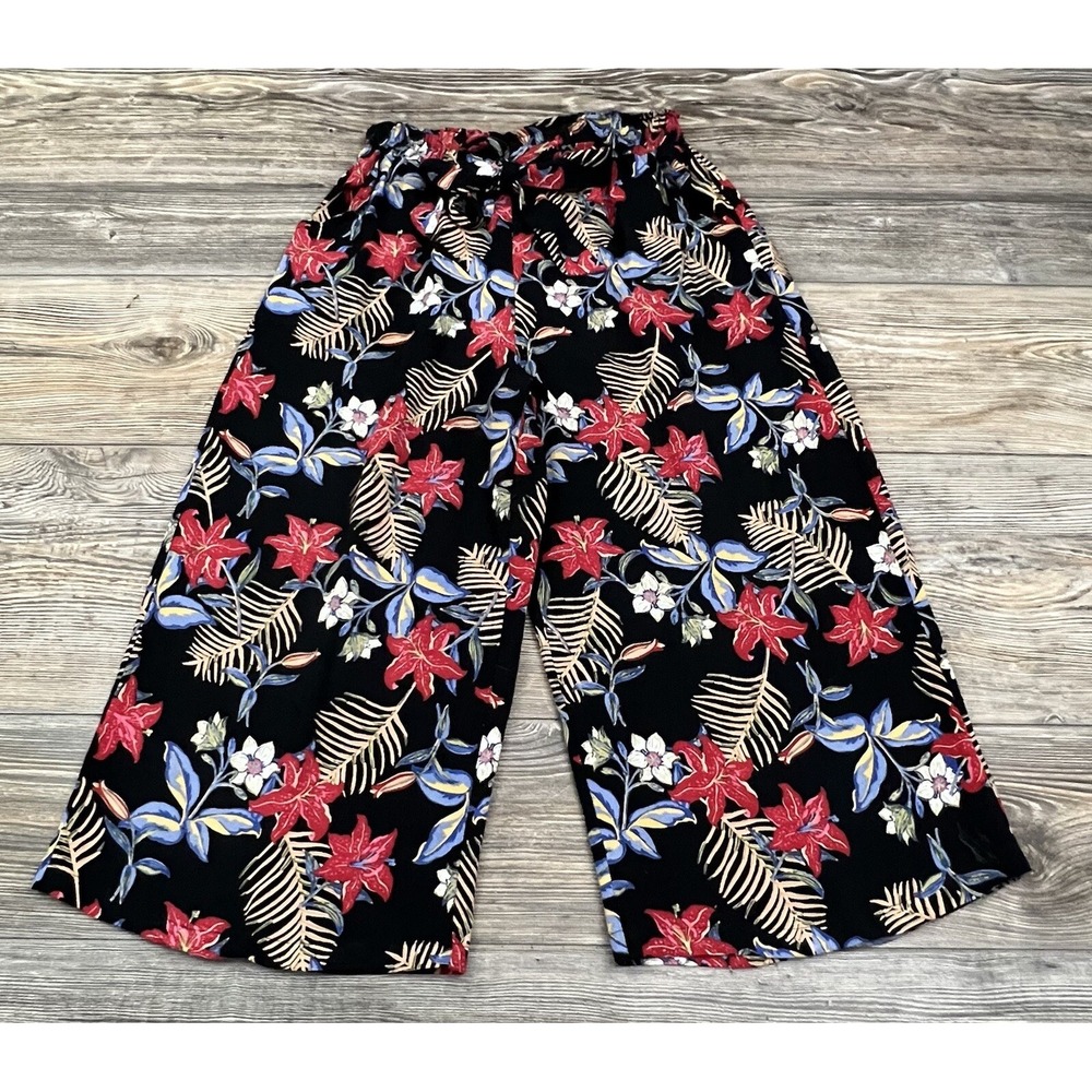 SKY AND SAND Culottes Pants‎ Wide Leg Floral Leaf Print Tie Waist Size Small
